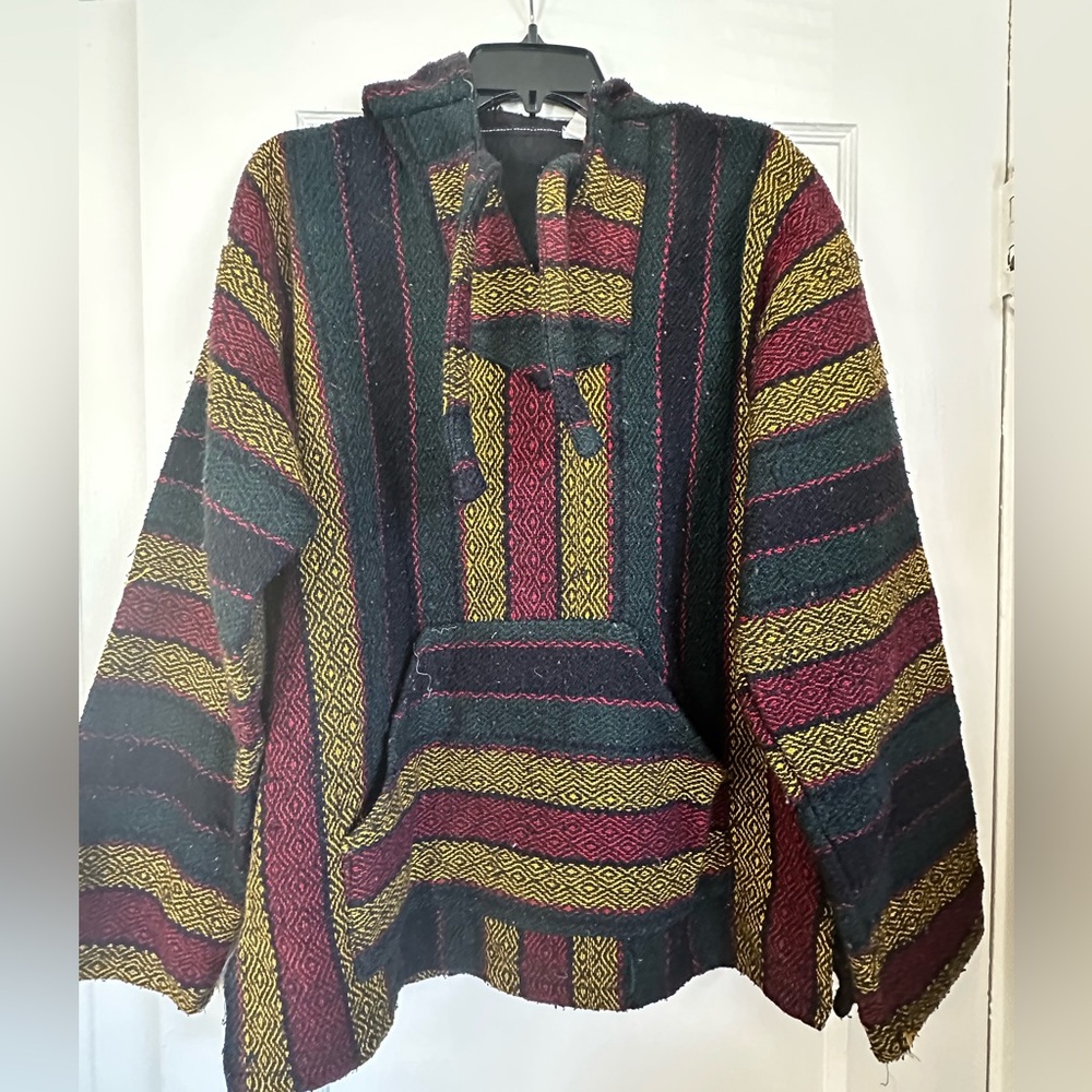 Striped Baja Poncho hoodie with Kangaroo pocket